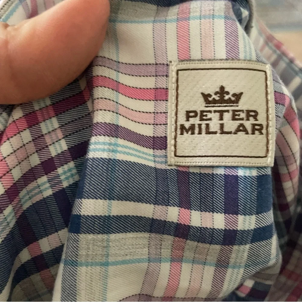 Peter Millar cotton Men's Plaid Shirt - Blue, Red, and White size large